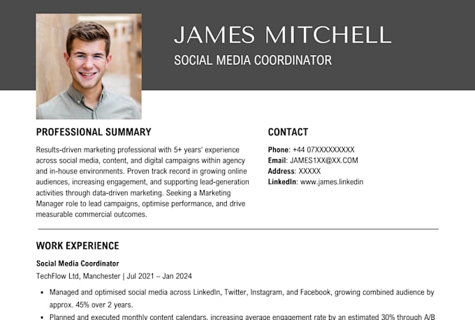 write a professional ats friendly CV or resume